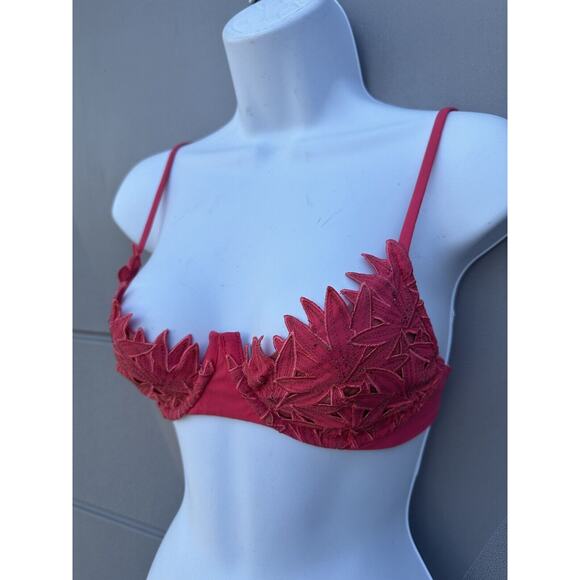 Blue Life Pasion flower Coral Lace Underwire Bikini Swimsuit Top Demi Cup Sz XS - Picture 5 of 7